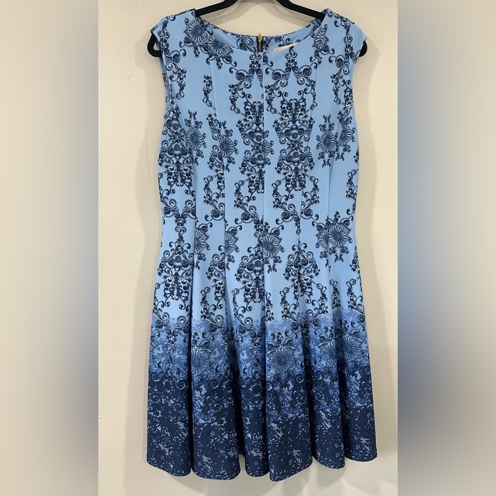 CB established Blue Patterned Midi Dress size 14